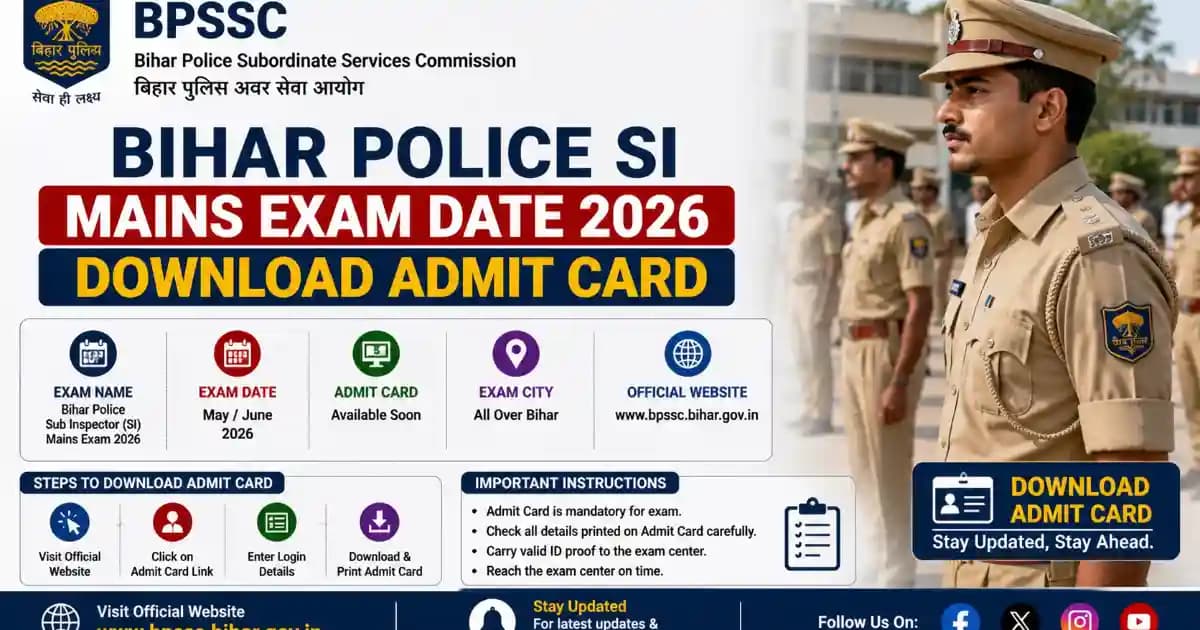 BPSSC Bihar Police SI Mains Exam Date 2026 Declared (Advt No. 05/2025)