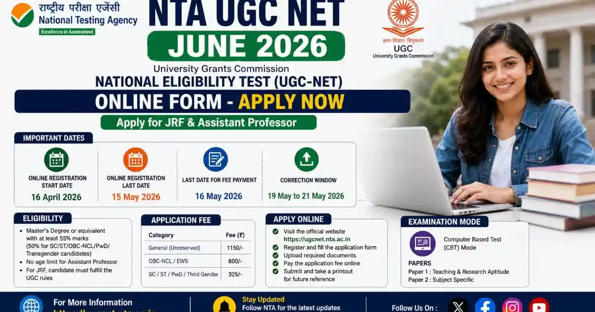NTA UGC NET June 2026 Online Form for JRF and Assistant Professor
