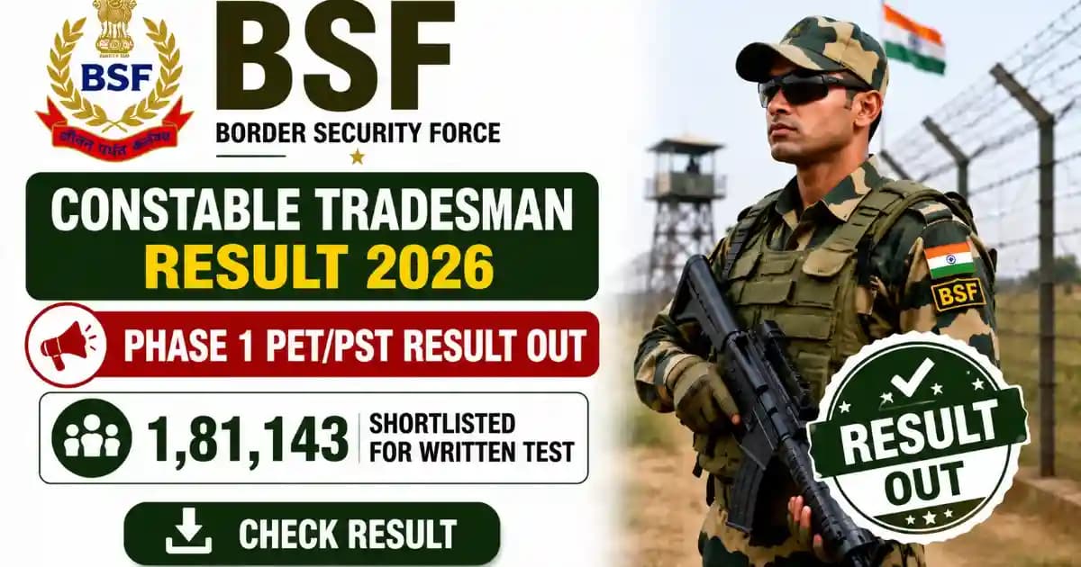 BSF Constable Tradesman Result 2026 – Phase 1 PET/PST Result Out, 1,81,143 Shortlisted for Written Test