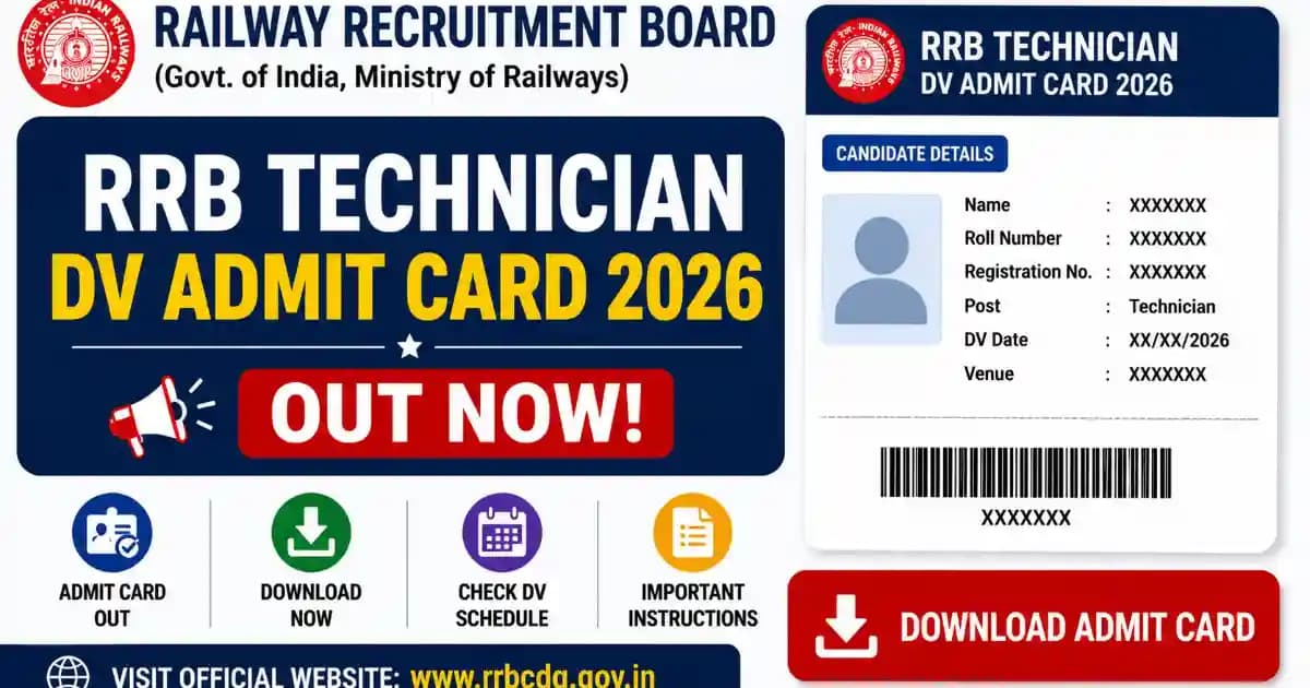 RRB Technician Document Verification (DV) Admit Card 2026 Out – Download Call Letter