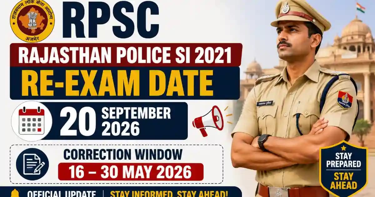 RPSC Rajasthan Police SI 2021 Re-Exam Date – 20 September 2026 | Correction Window 16–30 May 2026