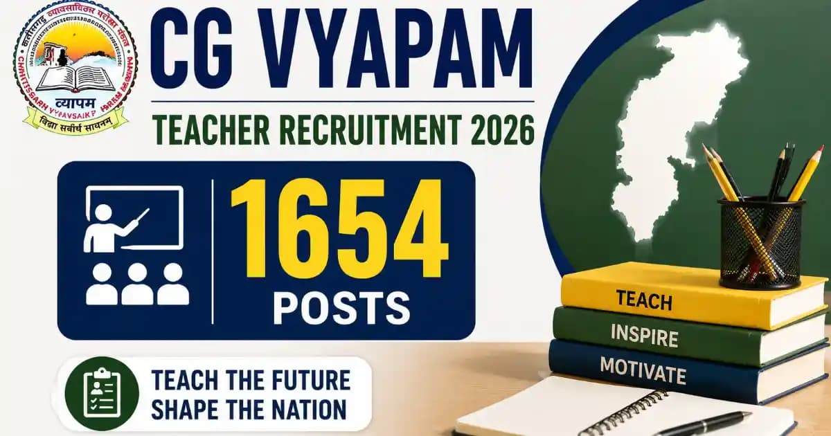 CG Vyapam Teacher Recruitment 2026 CG Vyapam Teacher Recruitment 2026 – Apply Online for 1654 Posts at vyapamcg.cgstate.gov.in